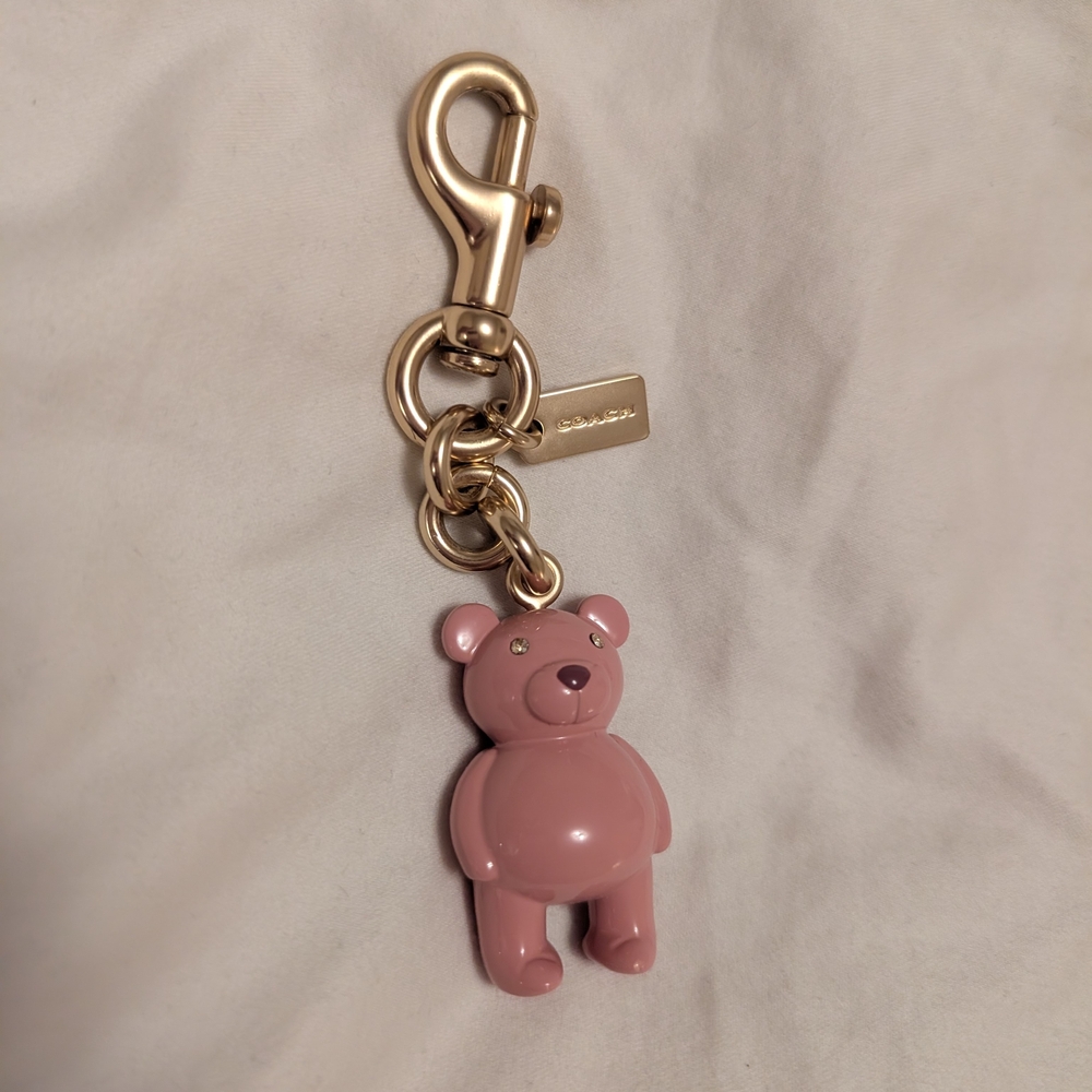 Pink Bear Keychain with Gold Clip